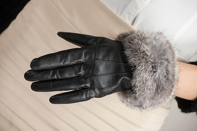 Amazon Kursheuel Ku078 手袋 レディース ラビットファー 革手袋 皮手袋 レディース 手袋 羊皮 手ぶくろ ランキング1位入賞 Ladies S ブラック ファーの色 ブラック 手袋 通販