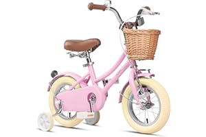 Glerc Little Molly 12-20 Inch Kids Retro Cruiser Bike for 2-13 Year Old with Wicker Basket & Training Wheels/Kickstand, Multiple Colors