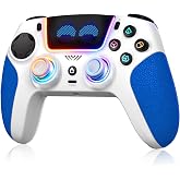 SFGSUP Wireless Pro Controller for PS5, PC, Mac, Steam Deck, Blue-White | Hall‑Effect Joystick&amp;Trigger, 8‑Colour RGB Lighting, 6‑Axis Gyroscope, Turbo, Dual Vibration, Programmable, 1500‑mAh Battery