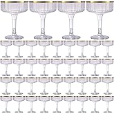 yptniginu 36 Pcs Plastic Champagne Coupe Glasses With Gold Rim 7 oz Champagne Tower Ribbed Martini Glasses Disposable Wine Cups Stackable Stemmed Cups for Wedding Birthday Party Bar (Clear, Gold Rim)