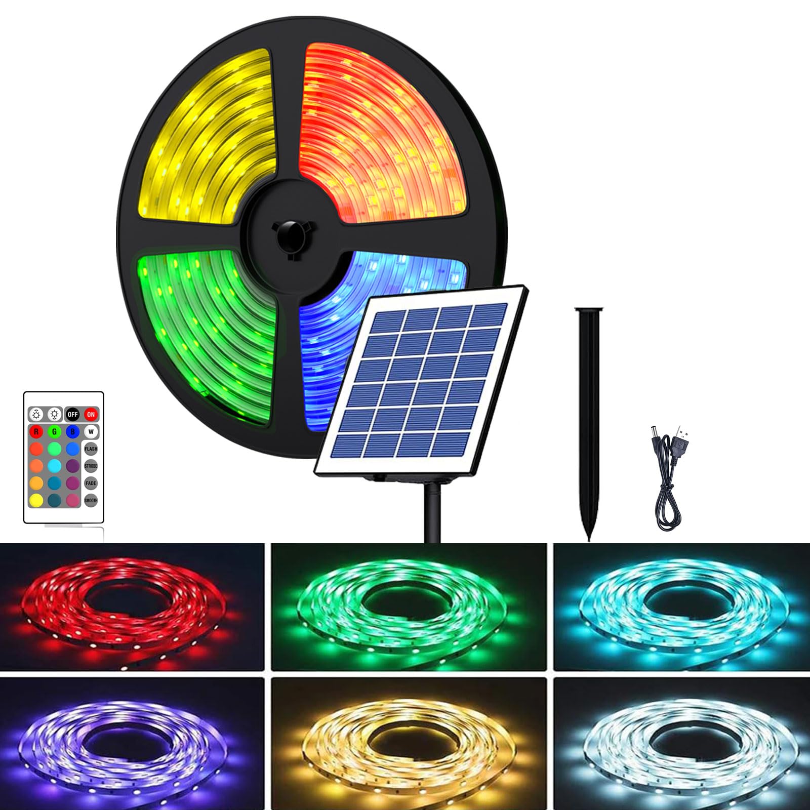 Photo 1 of UT Solar LED Strip Lights Outdoor, 16.4FT Solar Power RGB LED Lighting, IP66 Waterproof Rope Camping Lights for Garden, Wedding, Easter Party (3th GEN)