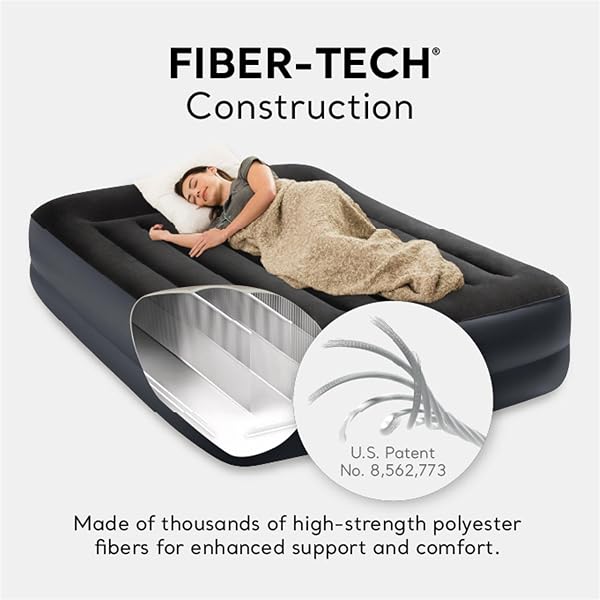 INTEX RAISED AIRBED MATTRESS WITH BUILT-IN PUMP, DURA-BEAM PLUS PILLOW, TWIN – PORTABLE INFLATABLE LUXURY BLOW-UP BED FOR ADULTS, CAMPING, GUESTS