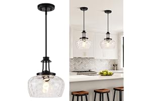 UNICOZOHOME Modern Pendant Lights Kitchen Island, Matte Black Pendant Light Fixtures with 10" Clear Hammered Glass Shade, Industrial Hanging Pendant Lights Fixture for Kitchen Island Dining Room Bedroom Entryway