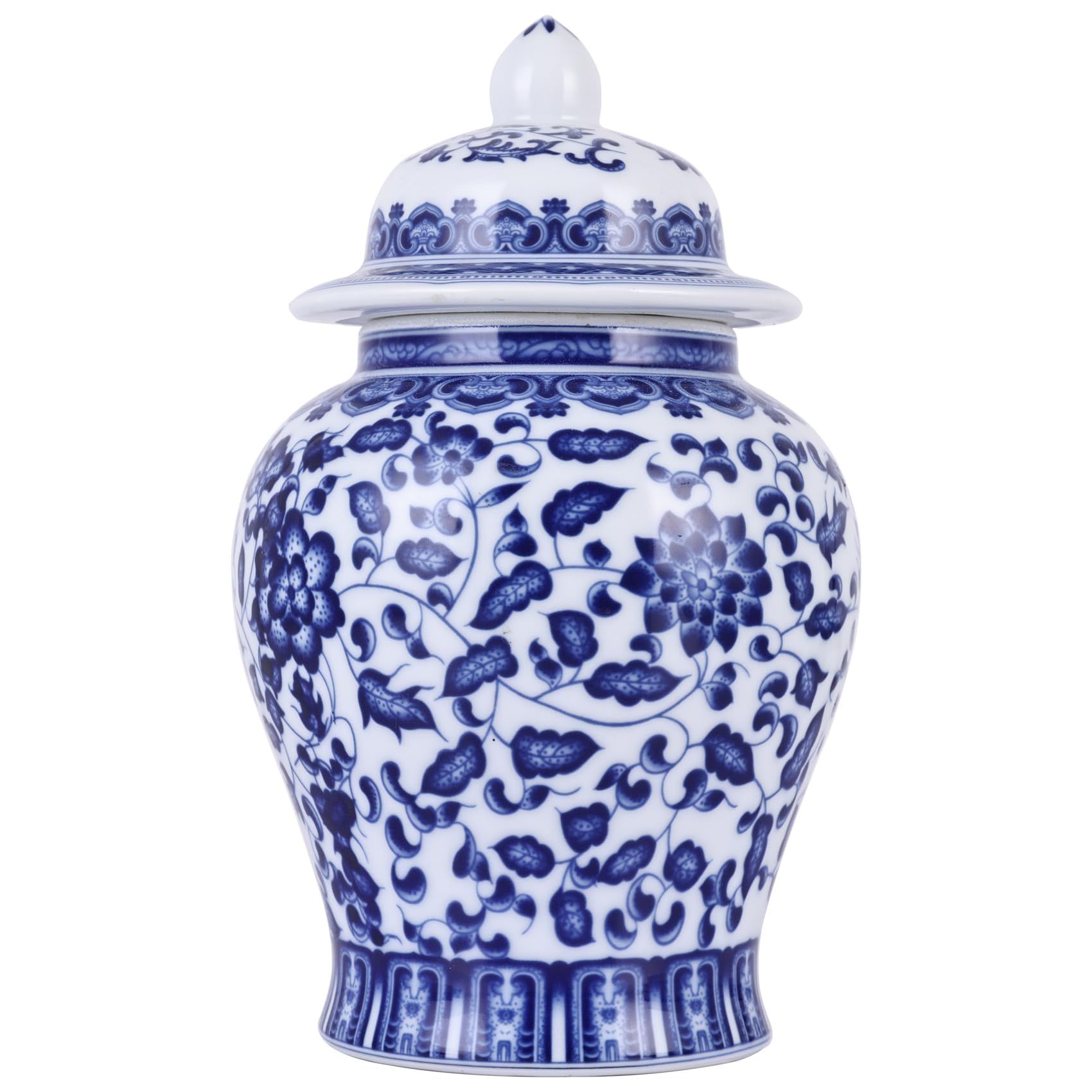 Photo 1 of Handmade Blue and White Porcelain Ginger Jar - Traditional Chinoiserie Decorative Storage Vase, Thin-Walled Ceramic Jar for Home Decor, Tea & Display (Leaves)