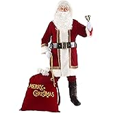 Opemon Santa Claus Costume for Men Adults Deluxe Santa Suit 10PCS Professional Red Christmas Outfit Xmas Holiday Cosplay Set