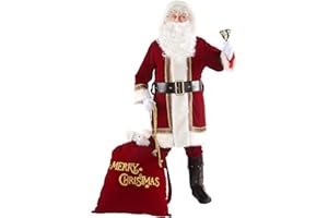 Opemon Santa Claus Costume for Men Adults Deluxe Santa Suit 10PCS Professional Red Christmas Outfit Xmas Holiday Cosplay Set