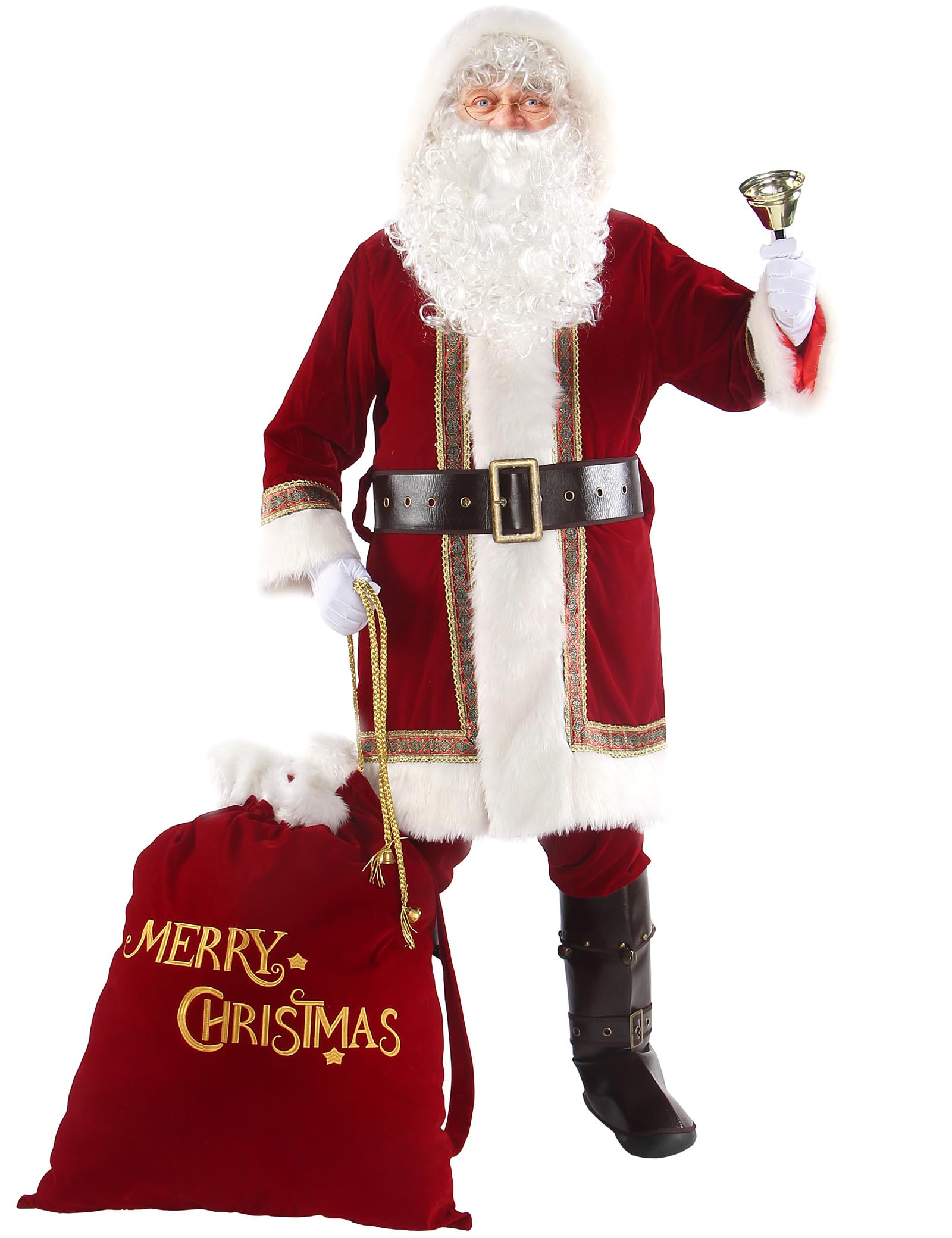 Photo 1 of Opemon Santa Claus Costume for Men Adults Deluxe Santa Suit 10PCS Professional Red Christmas Outfit Xmas Holiday Cosplay Set XX-Large