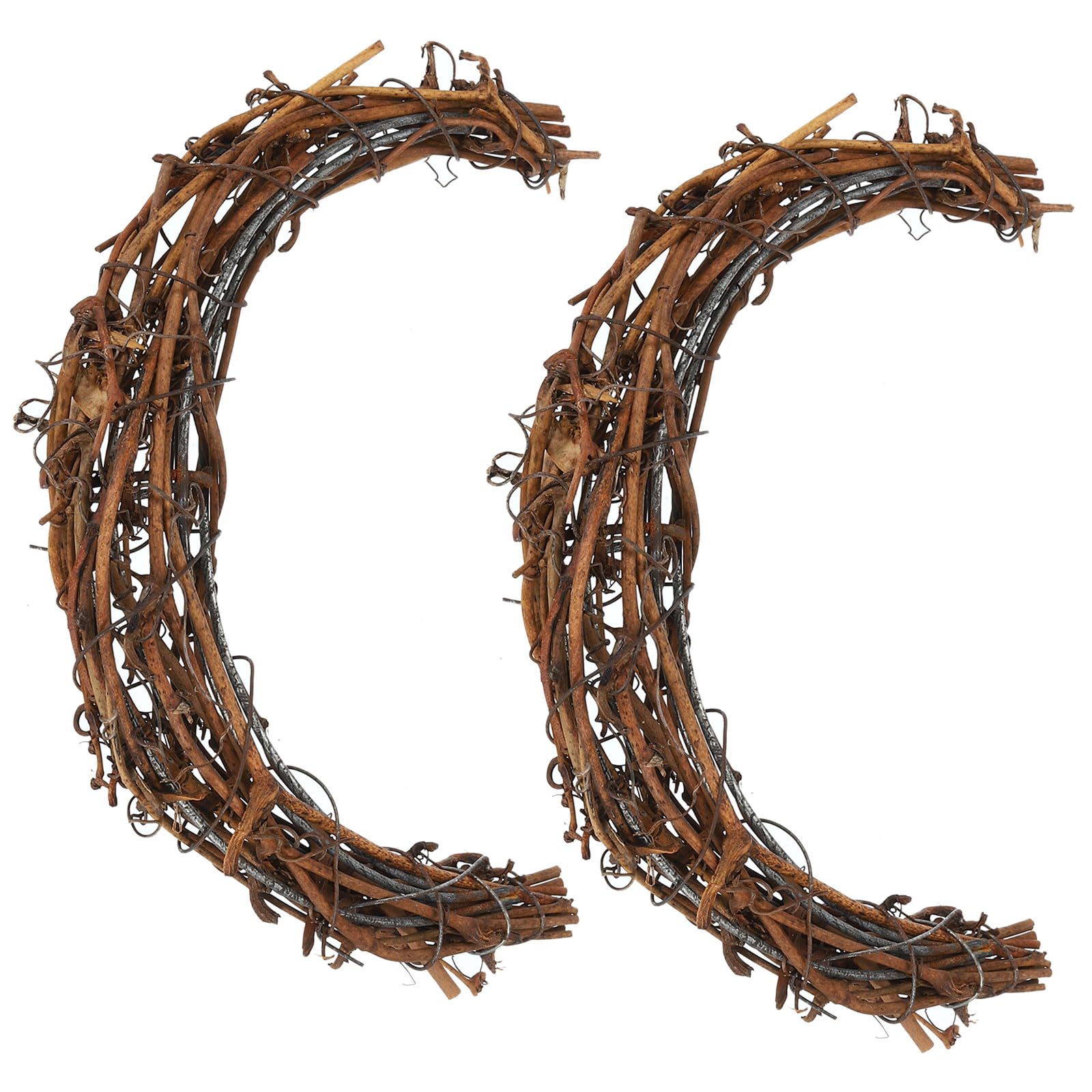 PATIKIL Moon Rattan Wreath, 2Pcs 15CM Length Christmas Natural Vine Branch Wreath Garland Floral Ring Hoop for Door Window Hanging Decorations, Brown