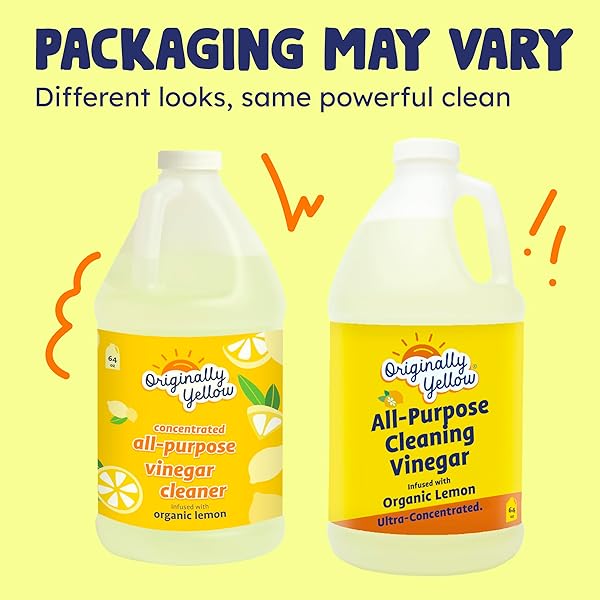 ORIGINALLY YELLOW LEMON WHITE VINEGAR FOR CLEANING PURPOSE | USA MADE ALL PURPOSE CLEANER | USE AS GLASS, KITCHEN & FLOOR CLEANER | PLANT DERIVED CLEANING VINEGAR 1 GALLON IN 2 PACK | 128 OZ