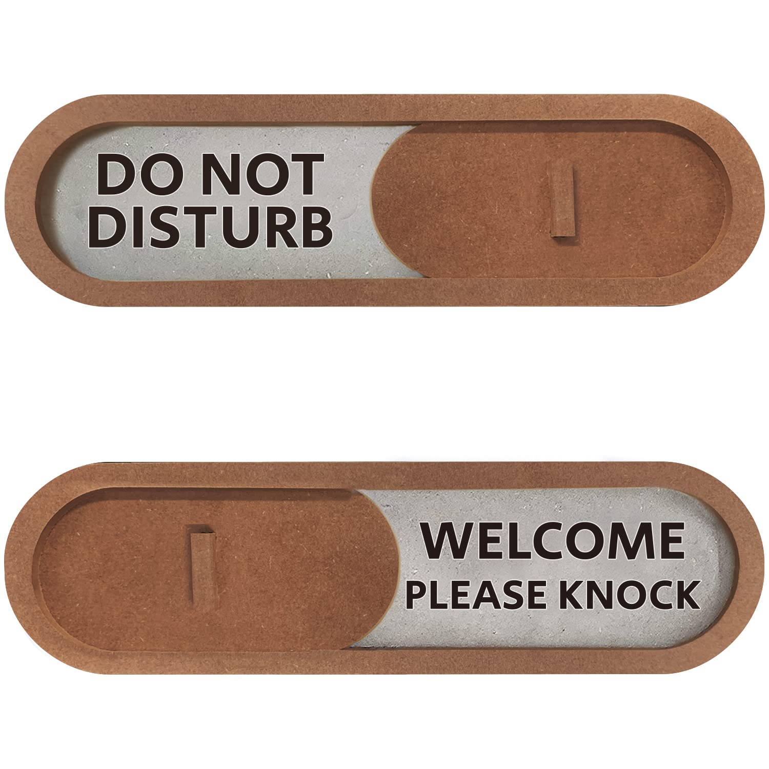 GEEKBEAR Do Not Disturb Welcome Slider Door Sign for Home Office - Premium MDF, 7.5 x 2.2 in (Brown)