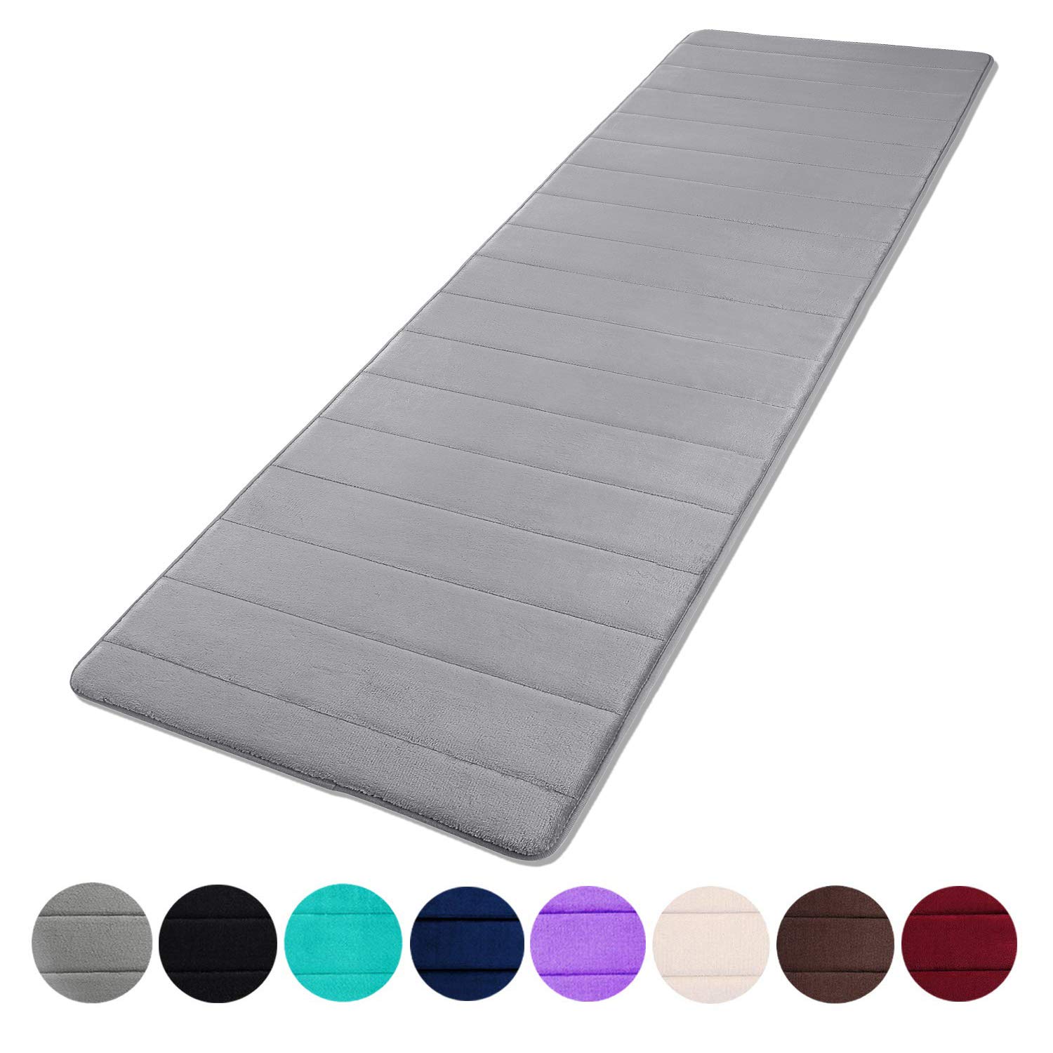 Buganda Memory Foam Soft Bath Mats - Non Slip Absorbent Bathroom Rugs Extra Large Size Runner Long Mat for Kitchen Bathroom Floors 24"x70", Grey