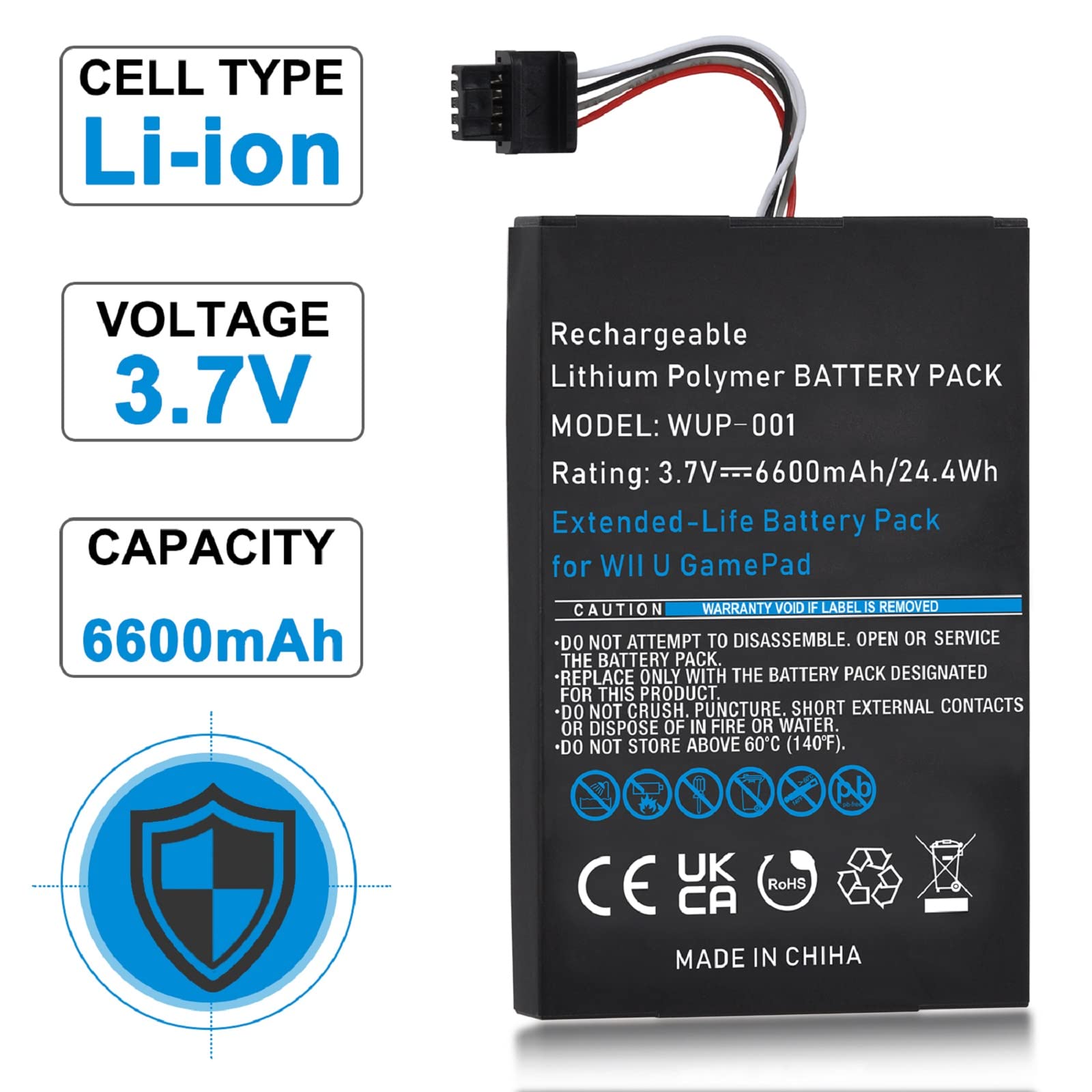 6600mAh Wii U Gamepad Battery, Rechargeable Wii U Battery Replacement for Nintendo Wii U Gamepad WUP-001 WUP-012 with Screwdriver