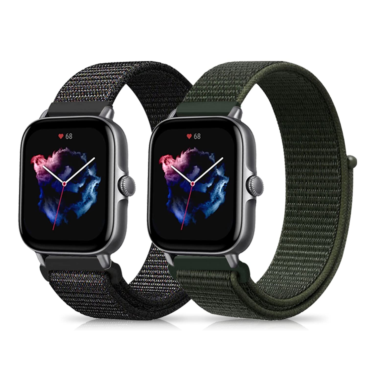 Niboow 20mm Strap Compatible with Amazfit T-Rex 3 Pro 44mm/Active 2/Active/GTS 4/GTS 4 Mini/GTS 3/GTS 2 Mini, Nylon Soft Watch Bands for Amazfit GTR Mini/Bip 3/Bip 3 Pro/Bip Lite/Bip U Pro-Black+Green