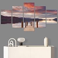 SIGNWIN 5 Panel Canvas Wall Art Modern Art Farmhouse/Country Lake Multicolor Nature Photography Relax/Calm for Home Decorations Ready to Hang - 60