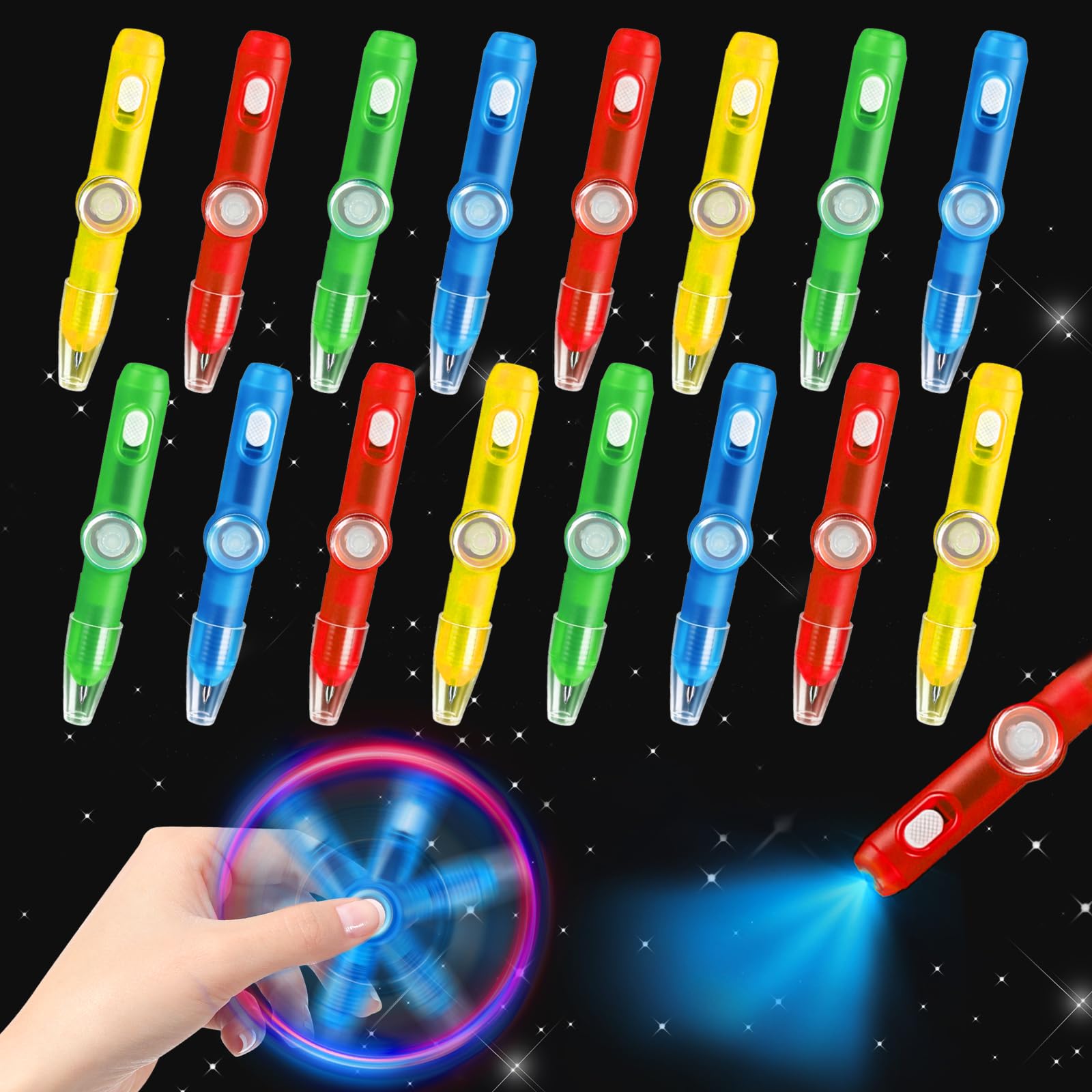 24PCS Glow Fidget Spinner Pens Light Up Party Favors Treat Goodie Bags Stuffers Classroom Bulk Toys for Kids Prizes Toddlers Spinning Pens Boys Girls Birthday Easter Eggs Fillers Return Gifts