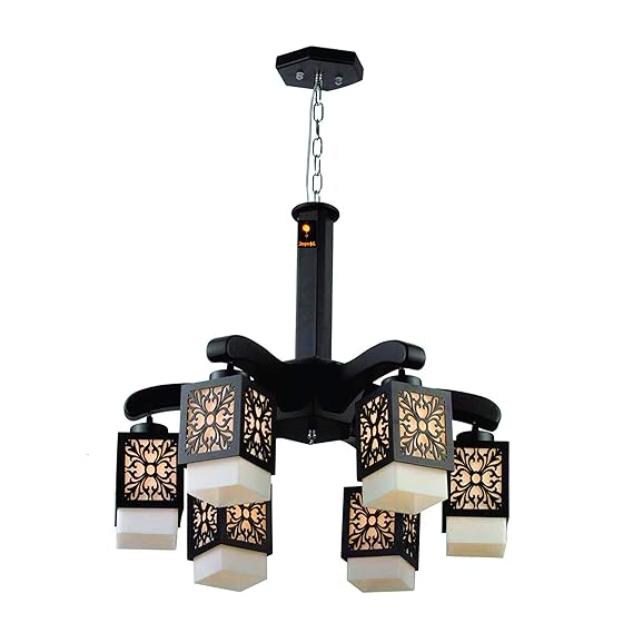 Imper!al Designer 6 Light Contemporary Wooden Chandelier Jhoomer for Ceiling with Jhoomer