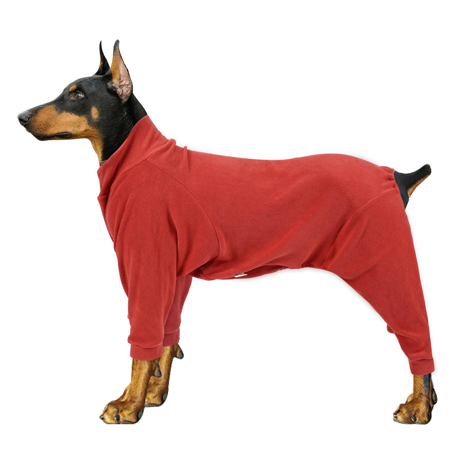 Dog Winter Coat, Dog Warm 4 Legs Pajamas Onesie Dogs Soft Cold Weather Dog Sweaters Jacket Pet Clothes Stretchy Soft Doggy Jumpsuits Sweatshirt for Medium Large Dogs_Orange Red(M)