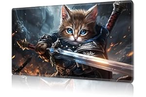 RAUEDWDJS MTG Playmat,Game Play Mat for MTG TCG 24 x 14 inches Cards Game Playmats,Trading Card Game Stitched Play Mats Commander Deck Gaming Desk Mat Card Gameplay Mats,Cat Warrior Holds The Sword