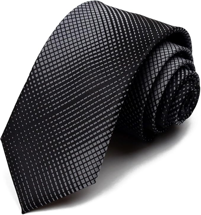 Manoble Men's Plaid Necktie Black White Gradient 2.75 Inches Jacquard