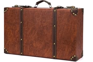 feilario Vintage Leather Storage Trunk Small Portable DecorativeLuggage Suitcase Movie Prop Luggage-2 Size Option, Brown (Brown, L)