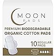 MoonPads Organic Sanitary Pads for Women, Ultra Thin, Regular, 10 Pack, Organic Cotton Pads with Wings, Feminine Care Pads with Super Absorbency, Vegan, Non-Toxic, BPA & Cruelty-Free, Hypoallergenic