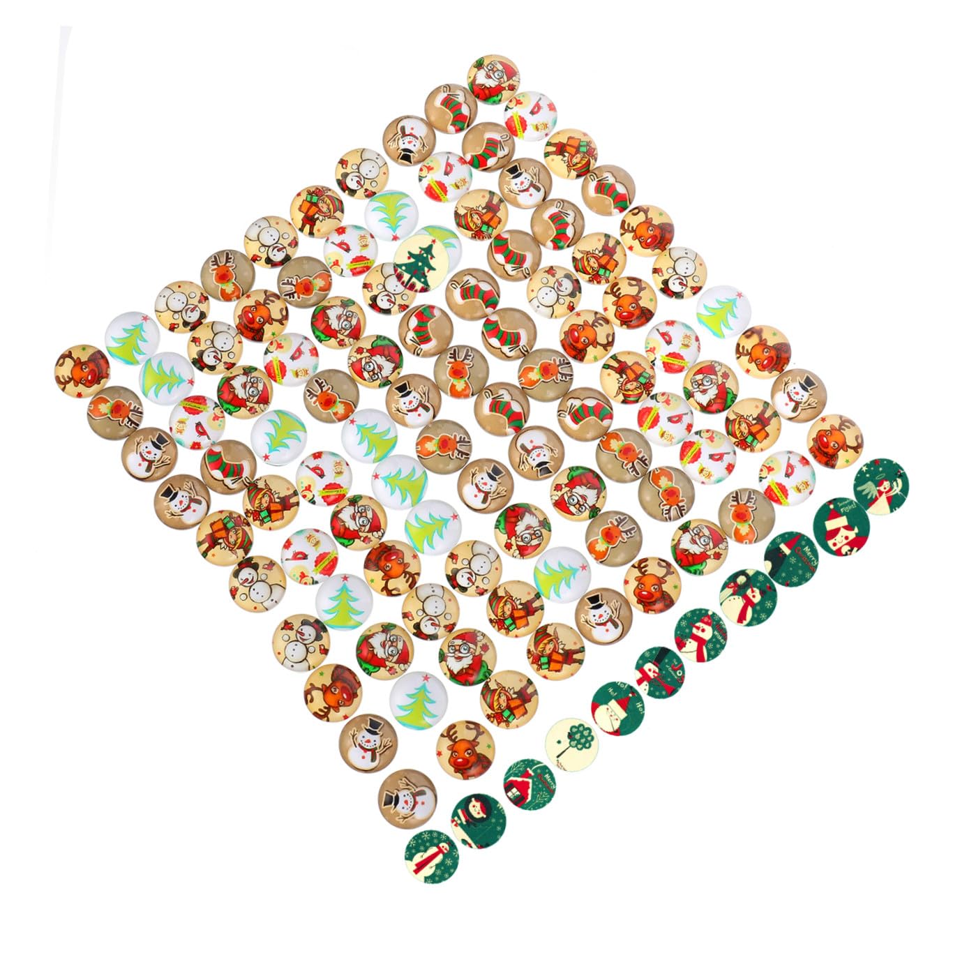Ciieeo Christmas Flatback Button 100pcs Christmas Themed Flat Back Cabochons Style Glass Cabochons Patch Printed Cabochons for Photo Pendant Jewelry Making - 12MM