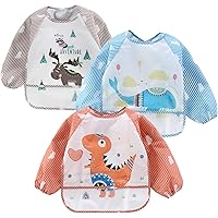 PandaEar (3 Pack) Long Sleeve Bibs| Baby Feeding Bib Smock Bibs| Baby Bibs with sleeves for Baby Infant Toddler 6-36 Months