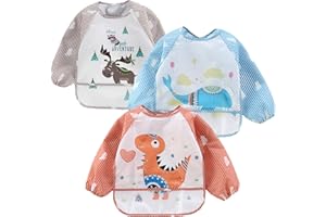 PandaEar (3 Pack) Long Sleeve Bibs| Baby Feeding Bib Smock Bibs| Baby Bibs with sleeves for Baby Infant Toddler 6-36 Months