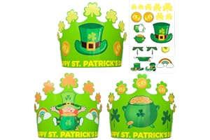 AUGTHEEP 27 Pack St. Patrick's Day Crown Crafts for Kids Shamrock Paper Hats with Stickers for Kids St. Patrick Party Favors