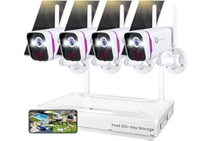 xmartO Solar Security Cameras Wireless Outdoor, WiFi6 NVR with 64GB Micro SD Card, 4 PCs 4MP QHD Home Security Camera System with 10CH Expandable NVR, 120 Days Local Storage, All-Weather Solar Charge