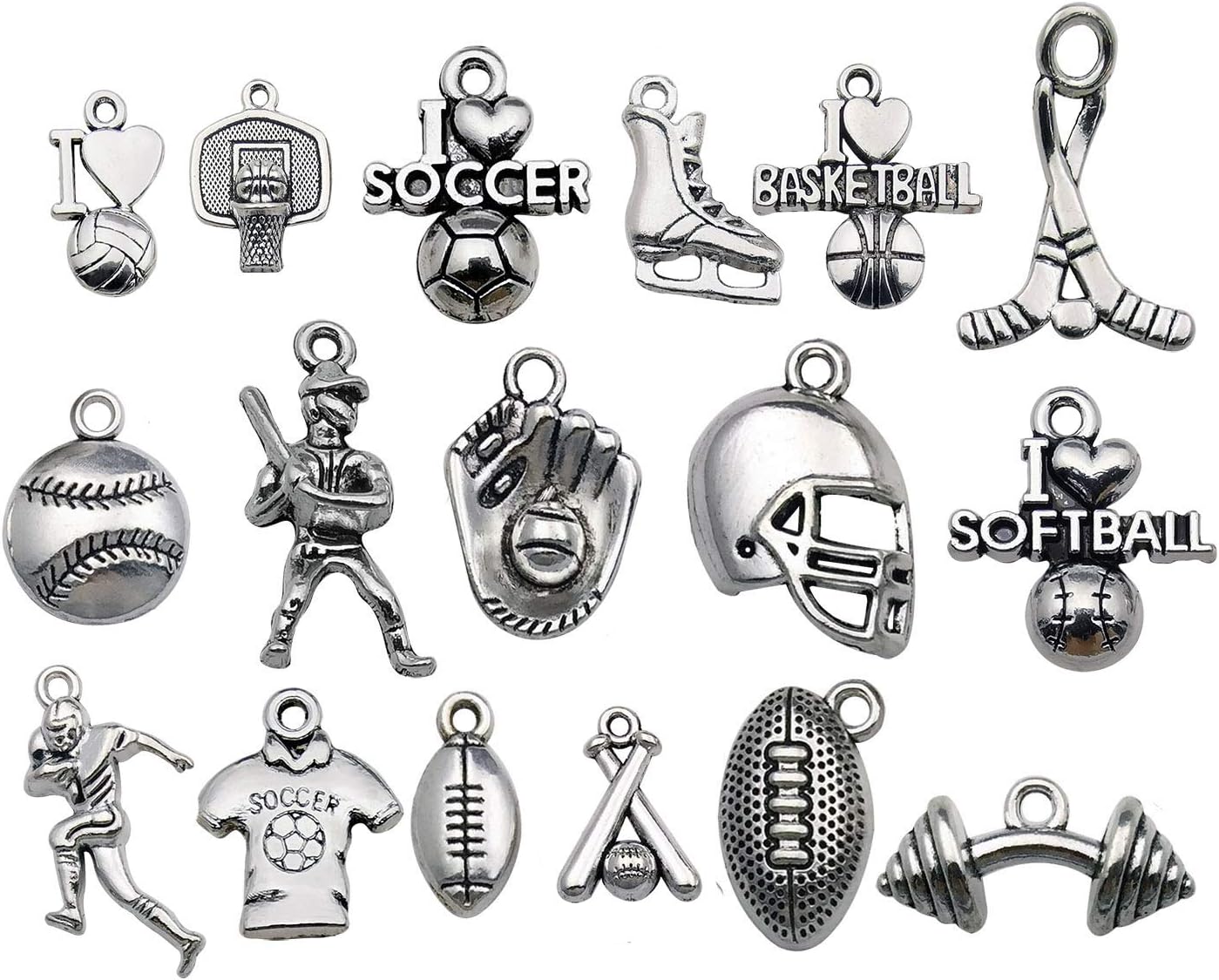 50pcs Craft Supplies Antique Silver Sport Charms Metal Pendant Craft Supplies Findings for Necklace and Bracelet Jewelry Making HM352
