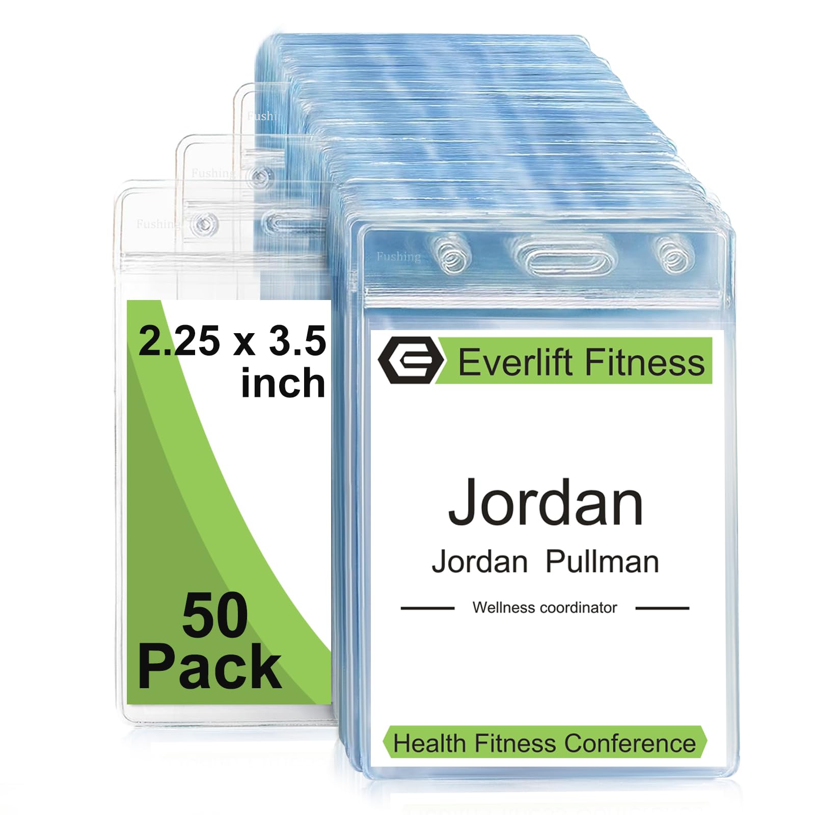 Fushing Pack of 50 Clear Plastic Vertical Badge Holders, Name Tag Holders, Card Holders (Small)