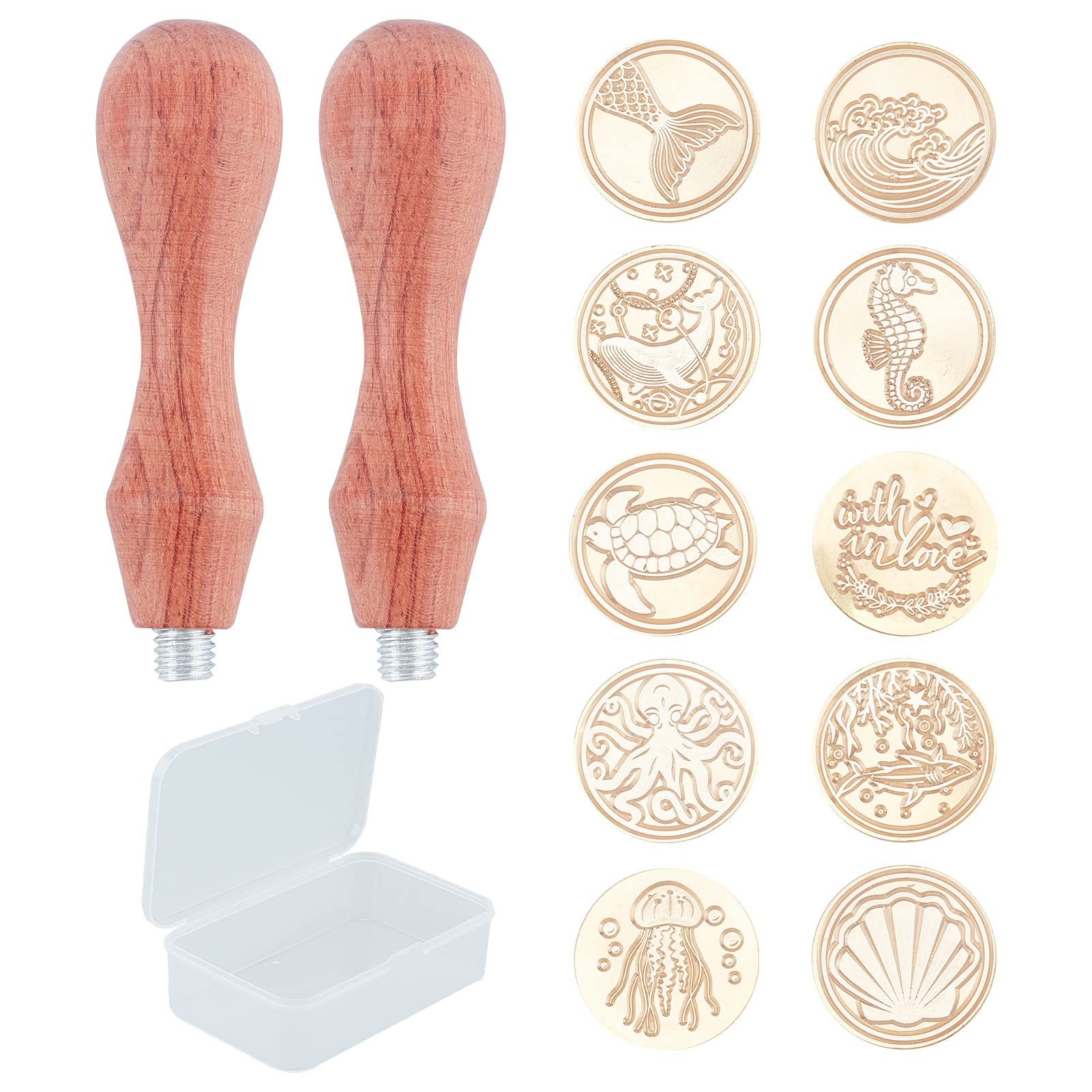 CRASPIRE Ocean Theme Wax Seal Stamp Kit Whale Turtle Shell Sealing Wax Stamp 25mm Removable Brass Heads with Rosewood Handles for DIY Scrapbooking Invitation Gift Wrap Envelopes Wine Packages