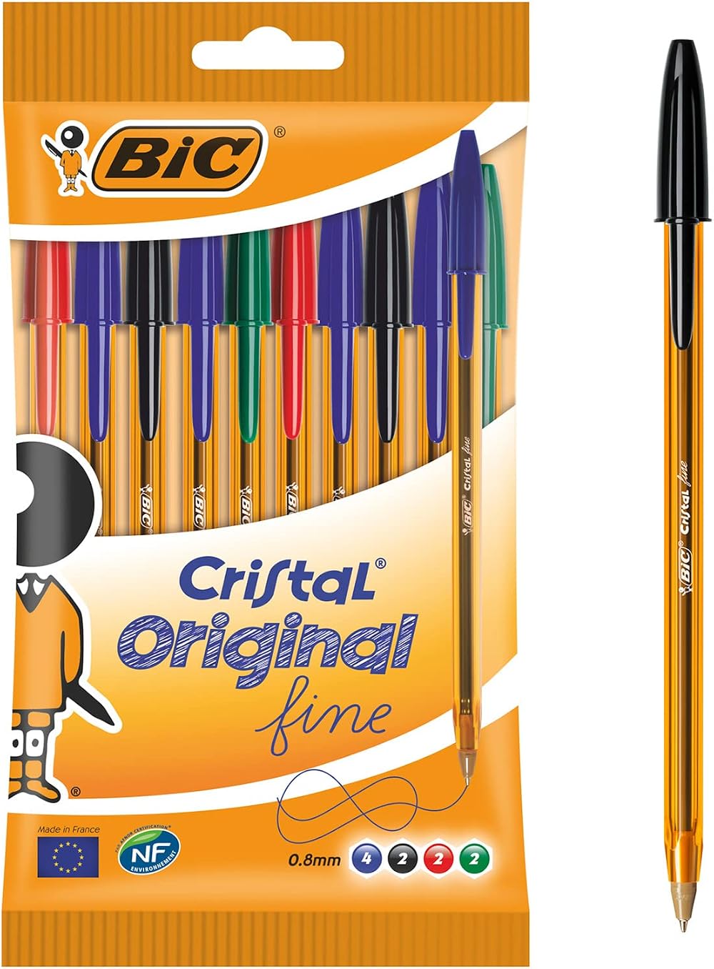 BIC Cristal Original Fine Ball Pen 0.8 mm Assorted Colours Pack of 10
