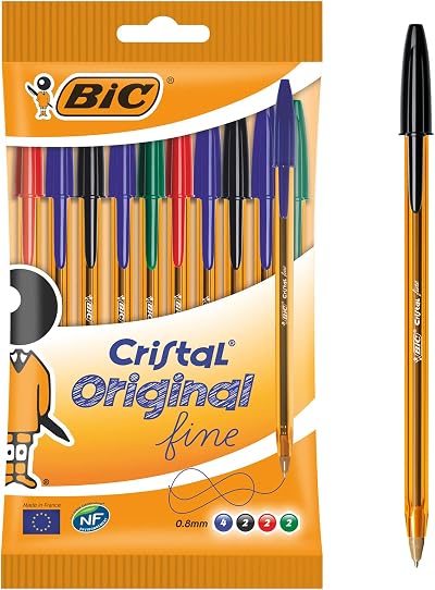 BIC Cristal Original Fine Ball Pen 0.8 mm Assorted Colours Pack of 10