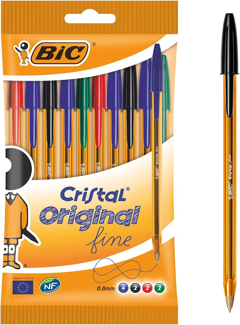BIC Cristal Original Fine Ball Pen 0.8 mm Assorted Colours Pack of 10