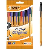 BIC Cristal Original Fine Ball Pens Fine Point (0.8 mm) - Assorted Colours, Pouch of 10