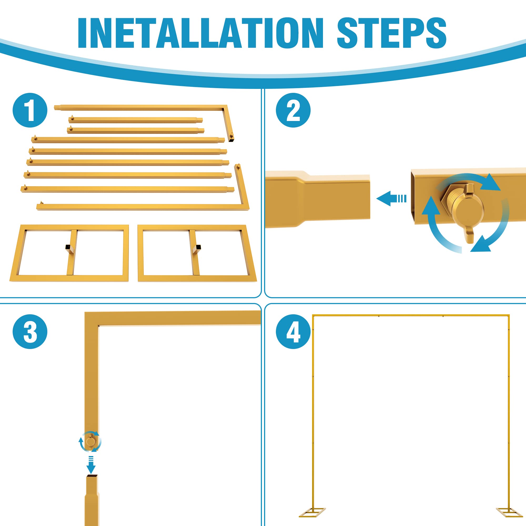 Fomcet 10FT x 10FT Backdrop Stand Heavy Duty with Base, Gold Portable Adjustable Pipe and Drape Kit, Square Metal Arch Party Frame for Wedding Birthday Parties Banquet Decorations