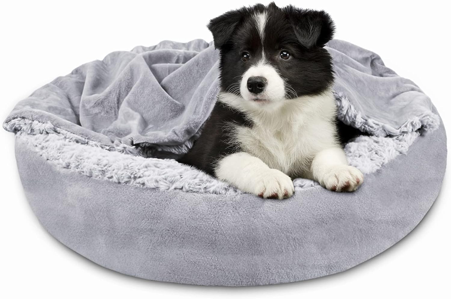 JOEJOY Small Dog Bed Cat Bed with Hooded Blanket, Soft Donut Round Cozy Cuddler Dog and Cat Cave, Orthopedic Warm Cushion Beds for Indoor Cat and Puppy, Anti-Slip Bottom and Machine Washable 26 Inch