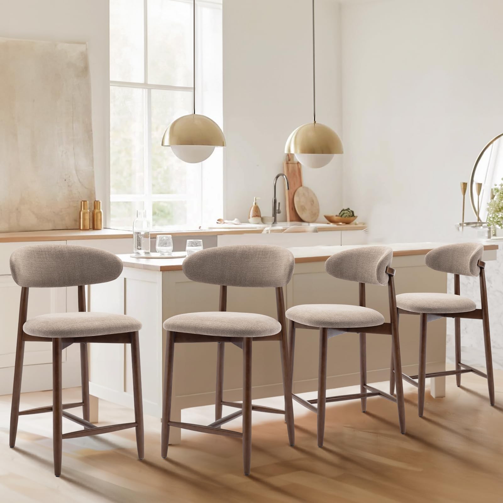 Photo 1 of ************THIS IS ONLY 1 CHAIR AND IS MISSING SMALL COMPONENTS************
Upholstered Counter Height Bar Stools Set of 1, Kitchen Island Stools with Back, Modern Counter Stools Island Bar Chairs with Wood Legs for Kitchen Island Dining Room Bar, Camel