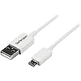StarTech.com 2m White Micro USB Cable Cord - A to Micro B - Micro USB Charging Data Cable - USB 2.0 - 1x USB A Male, 1x USB Micro B Male (USBPAUB2MW)