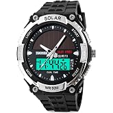 MASTOP Solar Powered Energy Watch for Men Military Digital Multifunctional Led Luminous Indication 2 Time Zone 50m Waterproof Watch Reloj Solar para Hombre
