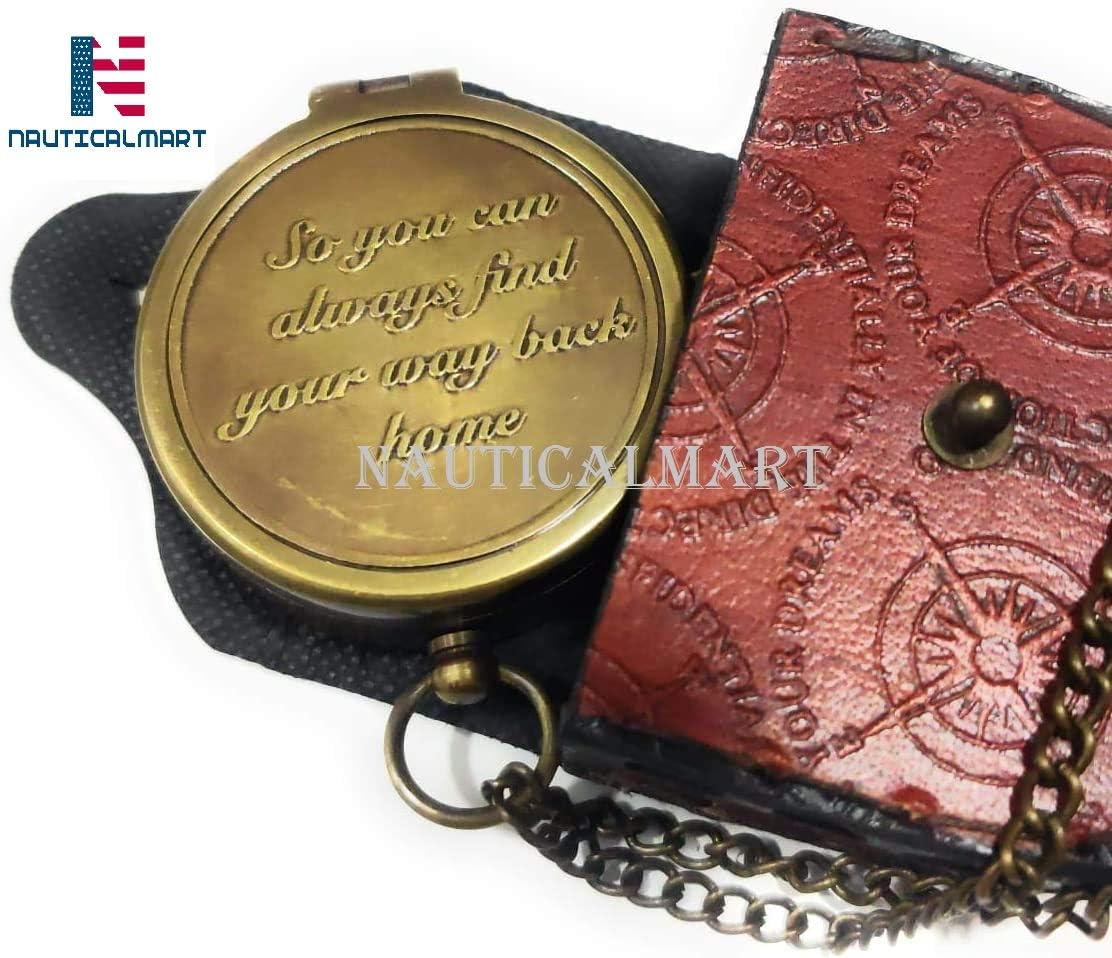 Nautical-Mart Brass Pocket Compass with Leather Case, Wedding Gift, Company Gift - Vintage Working Compass - Image 4