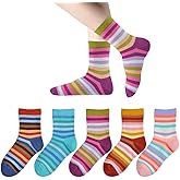 Marchare Girls Cotton Crew Socks Kids Casual Socks School Socks Rainbow Stripes 5 Pack