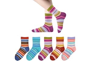 Marchare Girls Seamless Crew Cotton Socks Kids Casual Socks School Socks Rainbow Stripes 5 Pack