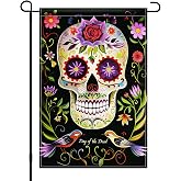 BlissYard Day of the Dead Garden Flag 12x18 Inch Sugar Skull Decor | Double sided polyester, colorful calavera artwork, festive porch yard lawn patio display