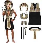 Xinxiaomeng Egyptian Pharaoh Costume Men Egyptian King Costume with Snake-headed Scepter Halloween Cosplay Outfits