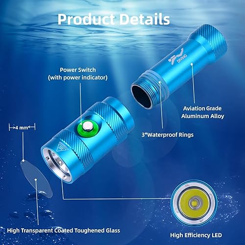 Gsycle Tauchlampe 5000LM - Wasserdichte Taschenlampe Für Nachttauchen Und Unterwasserfotografie