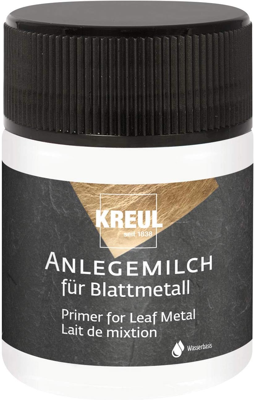Kreul 99450 - Anlegemilch im 50 ml Glas, Spezialkleber auf Wasserbasis zum Anlegen von Blattmetallen, trocknet transparent und glänzend auf