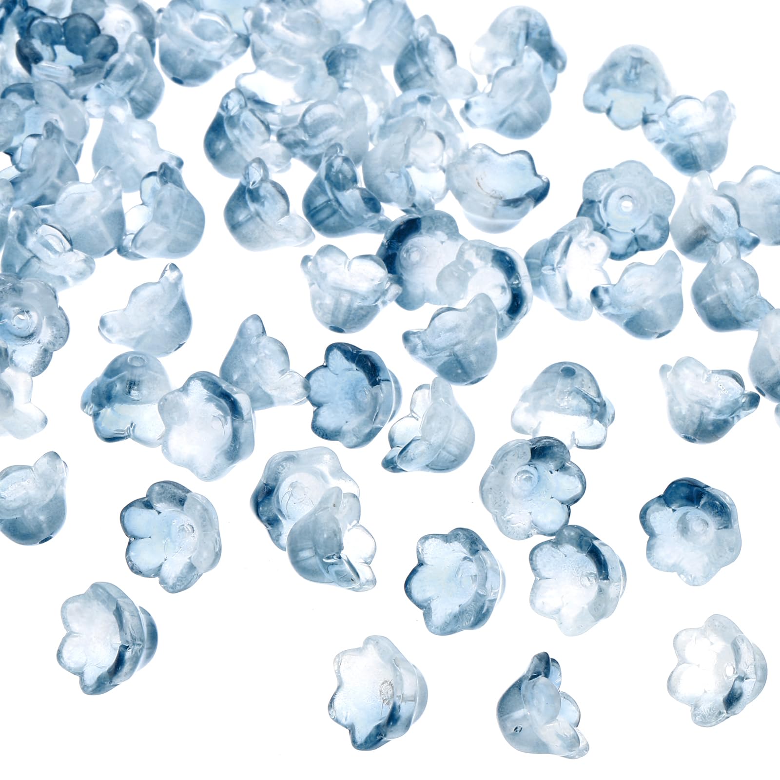 PATIKIL Glass Trumpet Flower Beads, 100 Pcs Gradient Flower Bead Charm for DIY Craft Decorations, Ink Blue